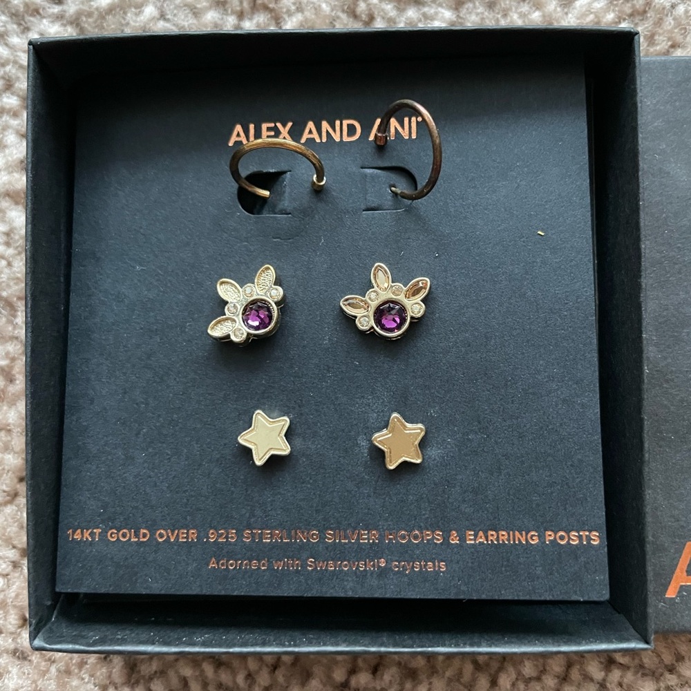 Alex and Ani 14KT Gold Over Sterling Silver 3 piece Earring Set - Picture 2 of 8